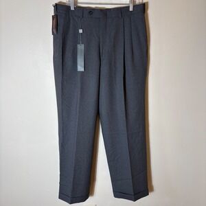 NWT‎ Vintage Oscar de la Renta FlexFit 100% Wool Dress Pants Charcoal Gray 34x30